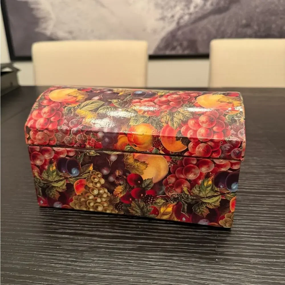 Vintage Fruit Motif Cardboard Jewelry Box Storage Box with Mirror